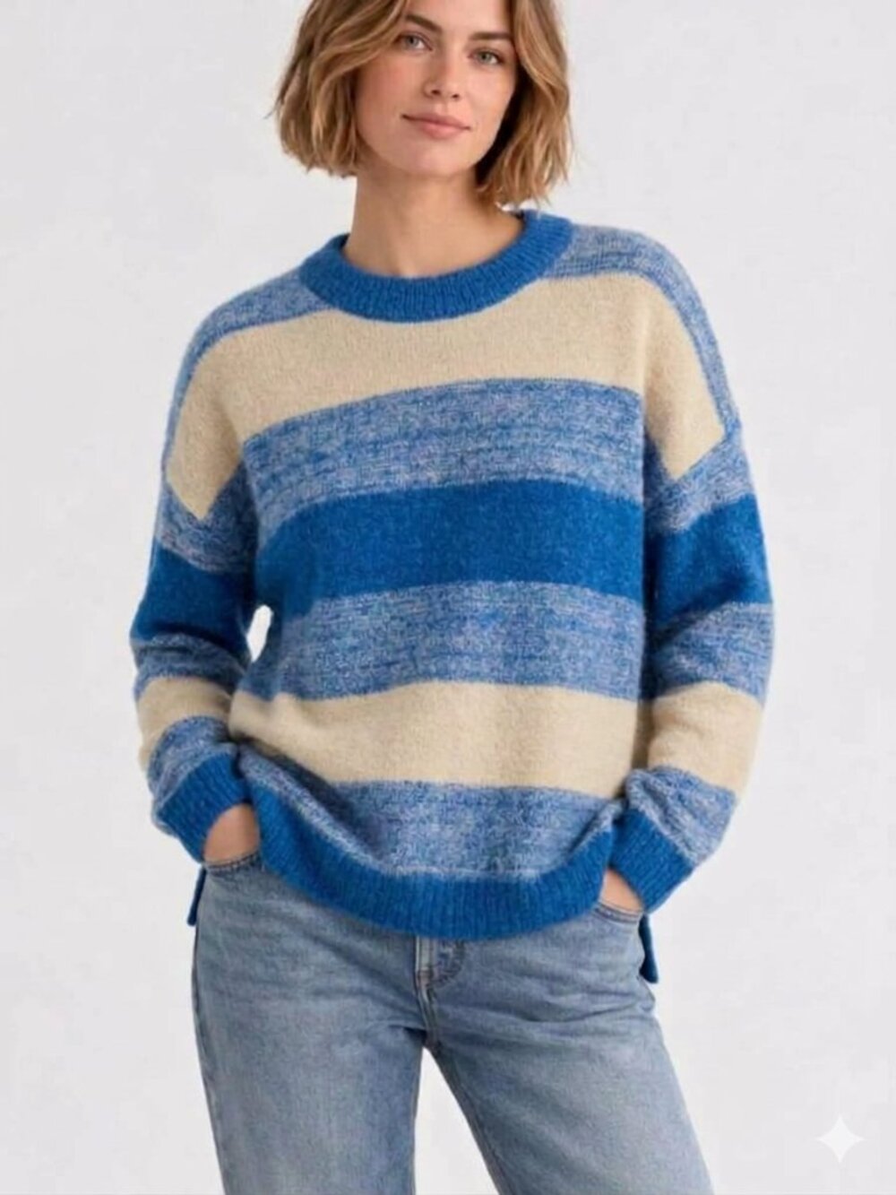 Madewell NWOT Wool Blend Space-Dyed Otis Pullover Sweater Size XL Blue/Beige